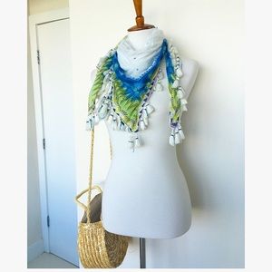 BOHO HIPPIE BLUE & GREEN TASSEL FASHION SCARF